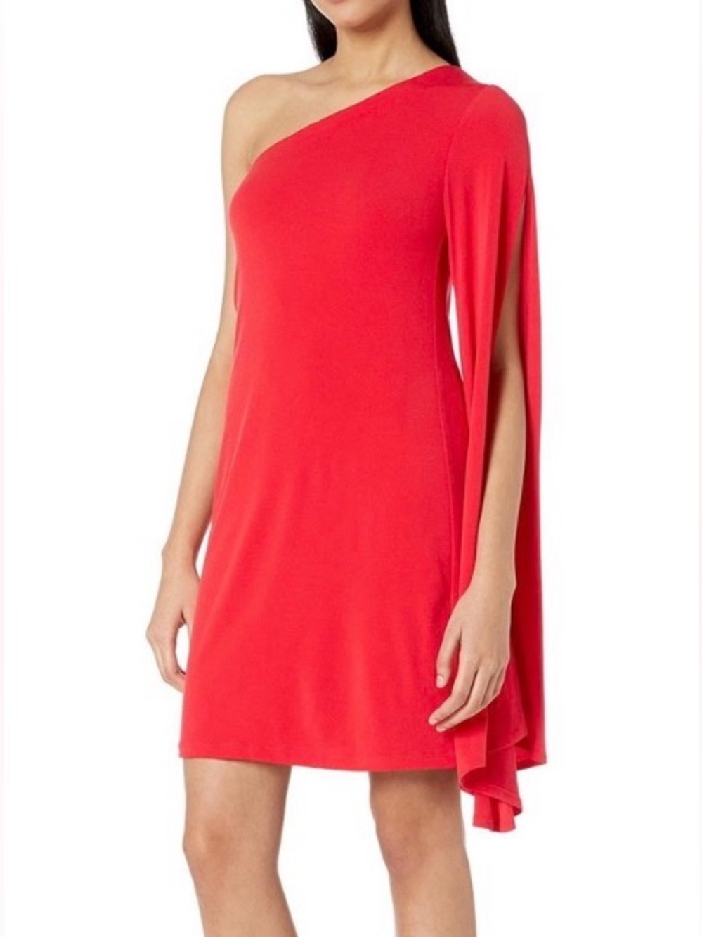 Trina Turk Red Musa One-Shoulder Scarlet Cape Sleeve Short Dress size S